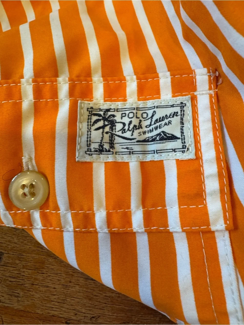 Polo by Ralph Lauren Orange White Striped Swim Trunks